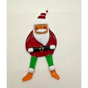 Handmade‎ Fused Glass Santa Ornament Dangling Legs Art Glass Christmas Decor 6"